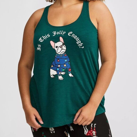 Torrid Tank Top 0X 1X 2X Christmas Frenchie Dog Lights "Is The Jolly Enough" Tee - Picture 1 of 5
